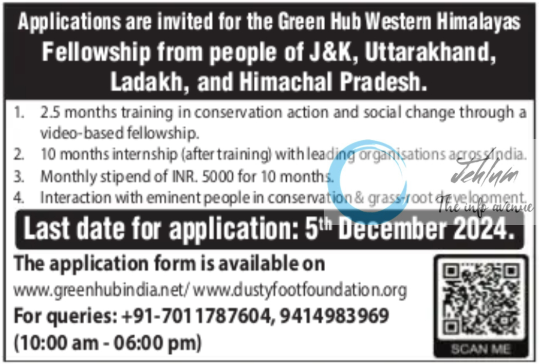 Green Hub Western Himalayas Fellowship/Internship Advertisement Notice 2024