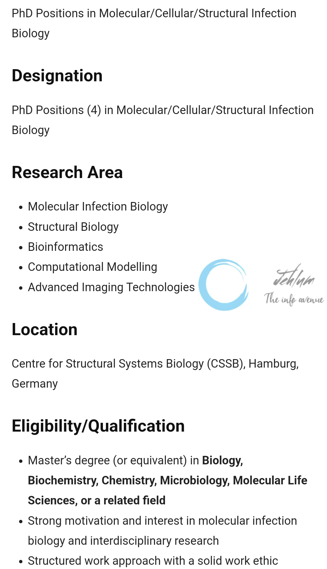 Centre for Structural Systems Biology CSSB Germany International Scholarships 2024