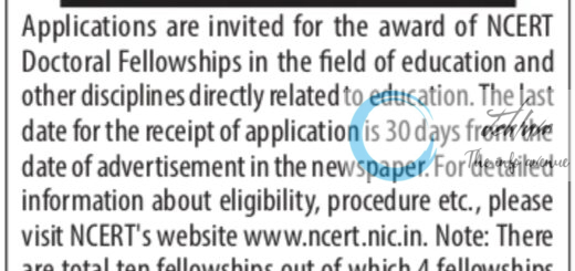 NATIONAL COUNCIL OF EDUCATIONAL RESEARCH AND TRAINING NCERT DOCTORAL FELLOWSHIPS 2024