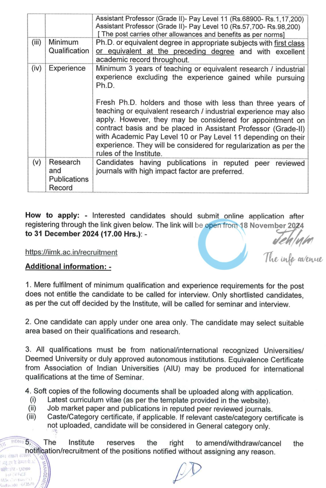 IIM KOZHIKODE FACULTY RECRUITMENT ADVERTISEMENT NO A-02/2024