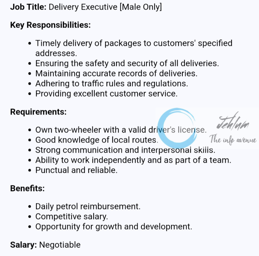 Kashmir Trout Srinagar Delivery Executive Job Vacancy 2024