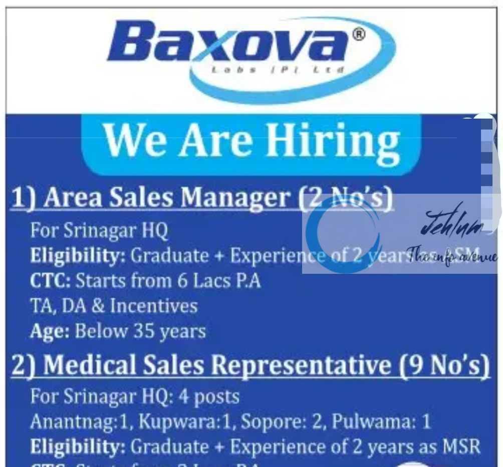 Baxova Labs Pvt Ltd Srinagar Sales Jobs 2024