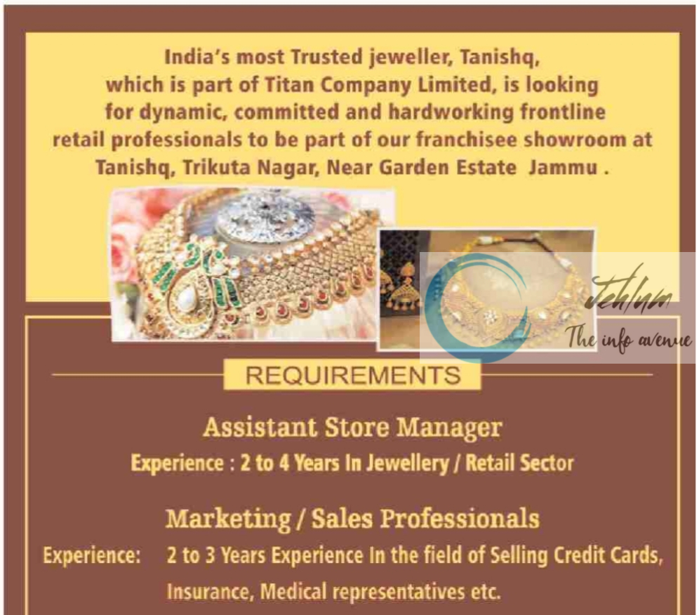 TANISHQ JAMMU JOBS OPENINGS 2024