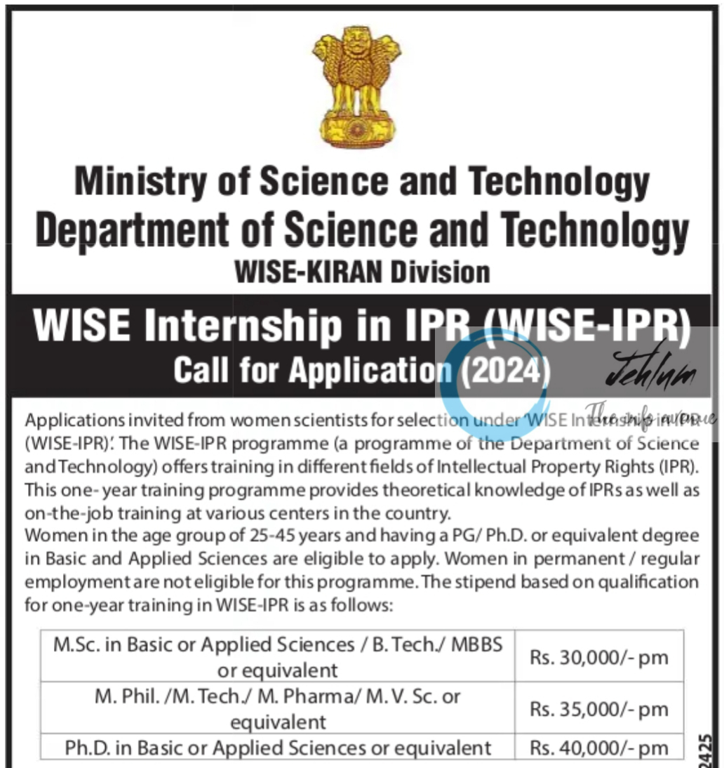 TIFAC Department of Science and Technology WISE-KIRAN Division WISE-IPR Internship 2024-25