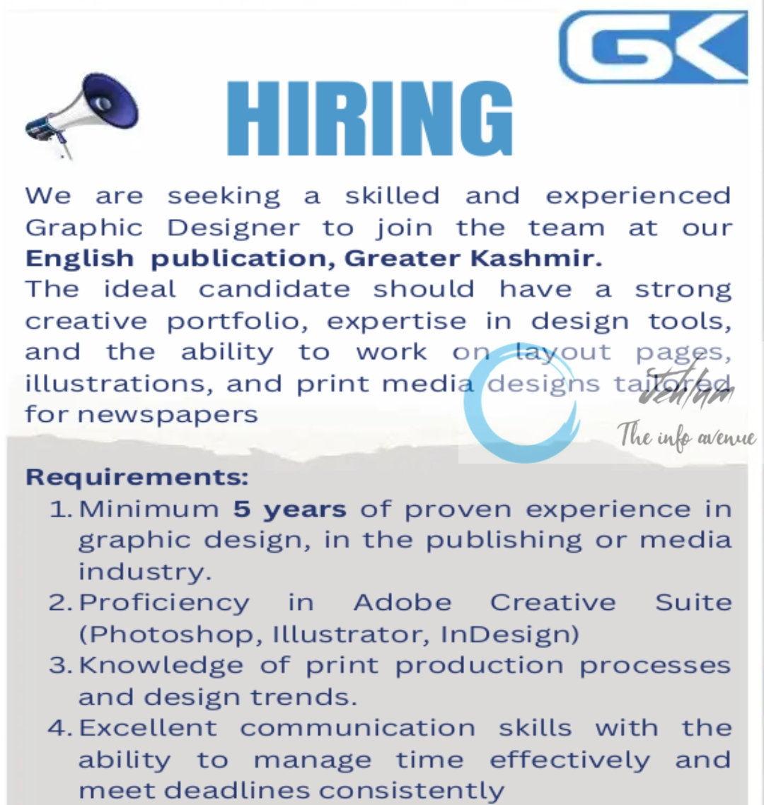 Greater Kashmir Srinagar Graphic Designer Job Opening 2024