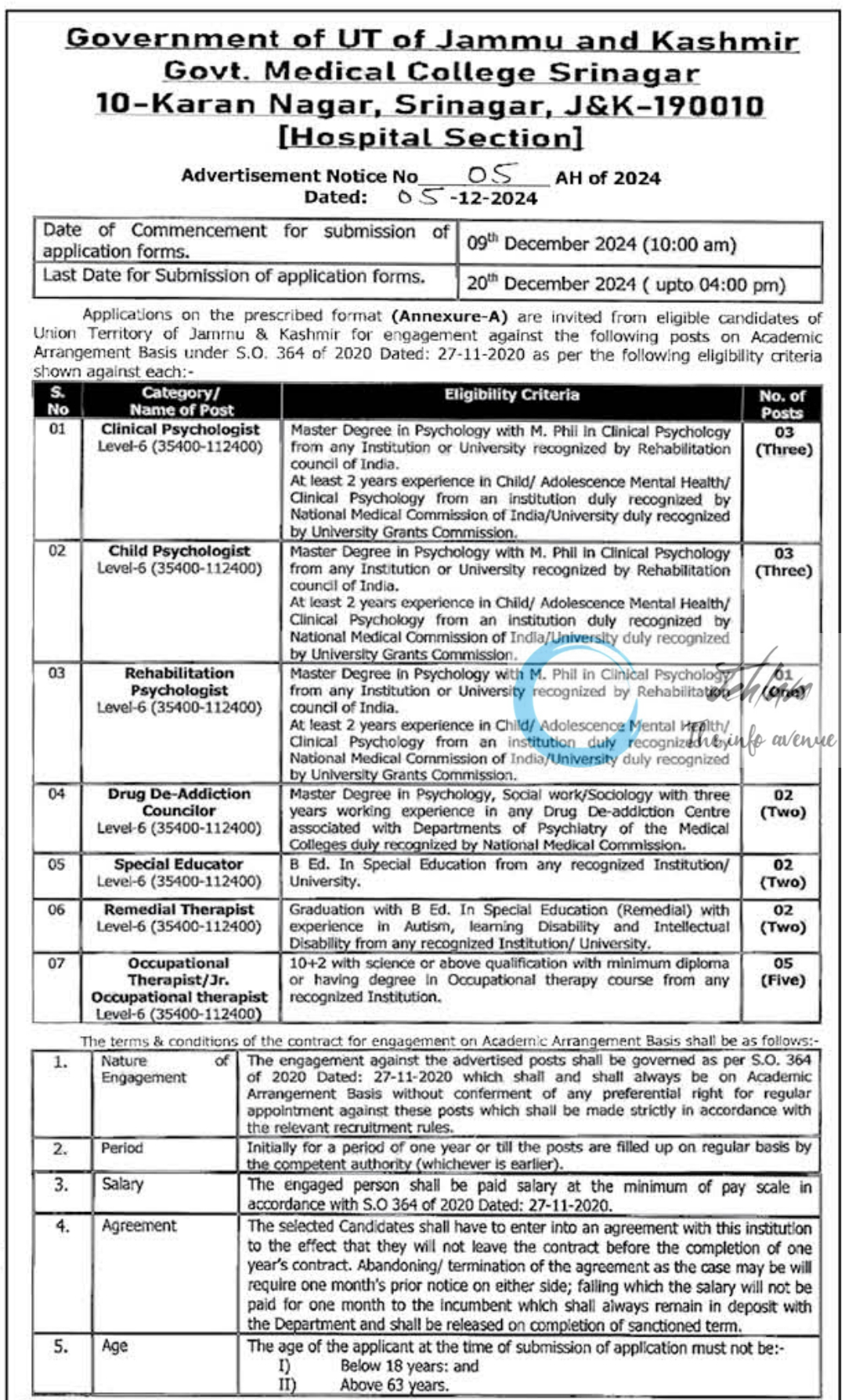 GMC Srinagar Jobs Advertisement Notice No 05 AH of 2024