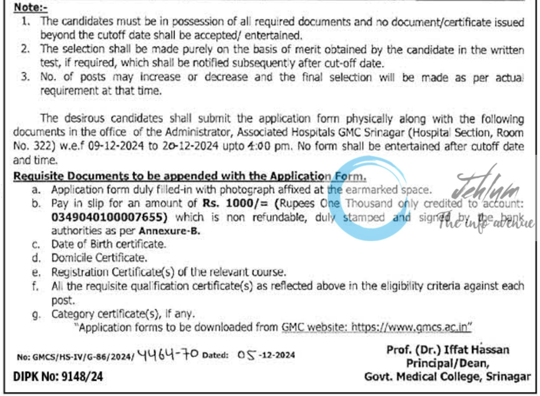 GMC Srinagar Jobs Advertisement Notice No 05 AH of 2024