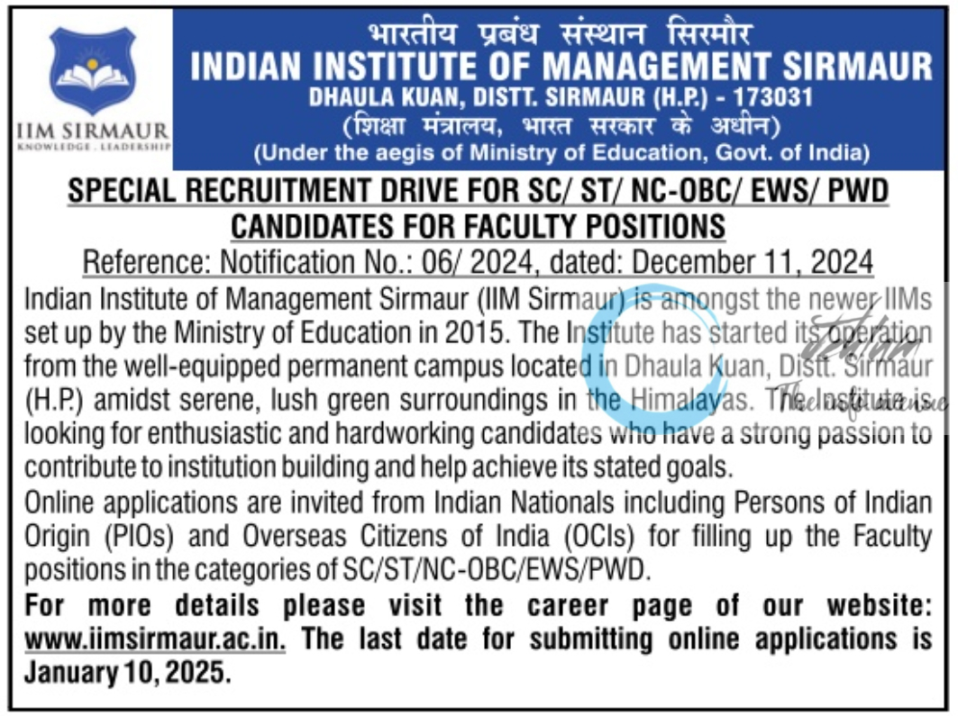 IIM SIRMAUR Recruitment Notification No 06/2024