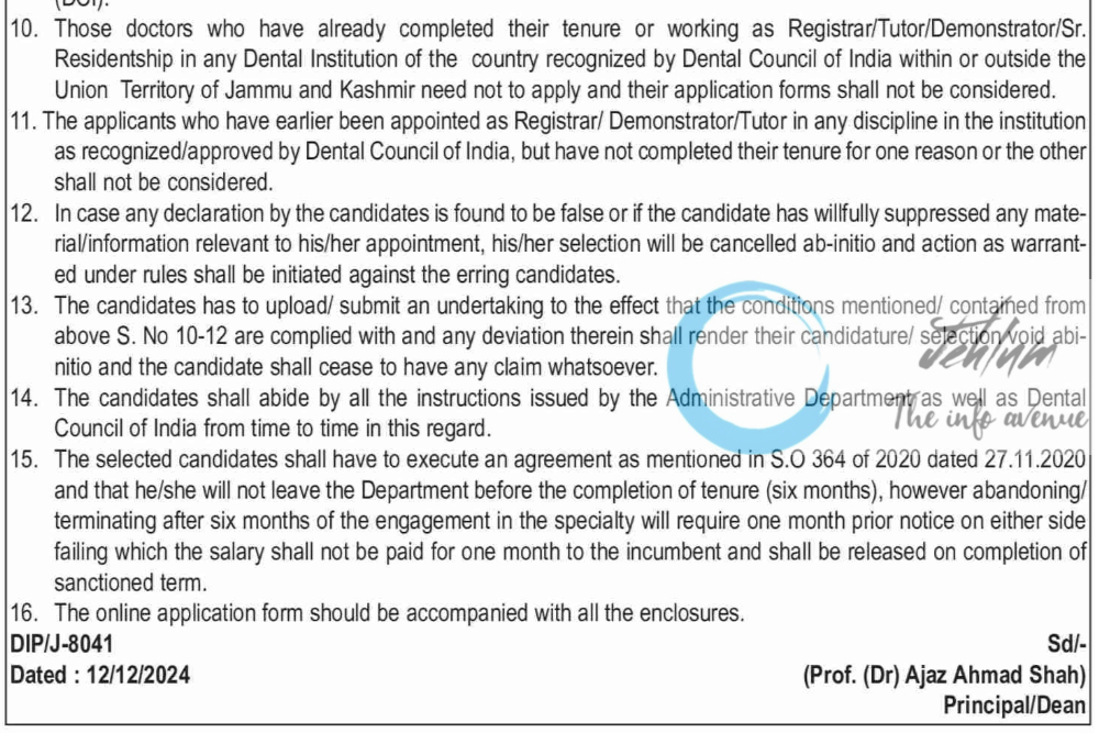 GOVERNMENT DENTAL COLLEGE & HOSPITAL SRINAGAR ADVERTISEMENT NOTICE 2024-25