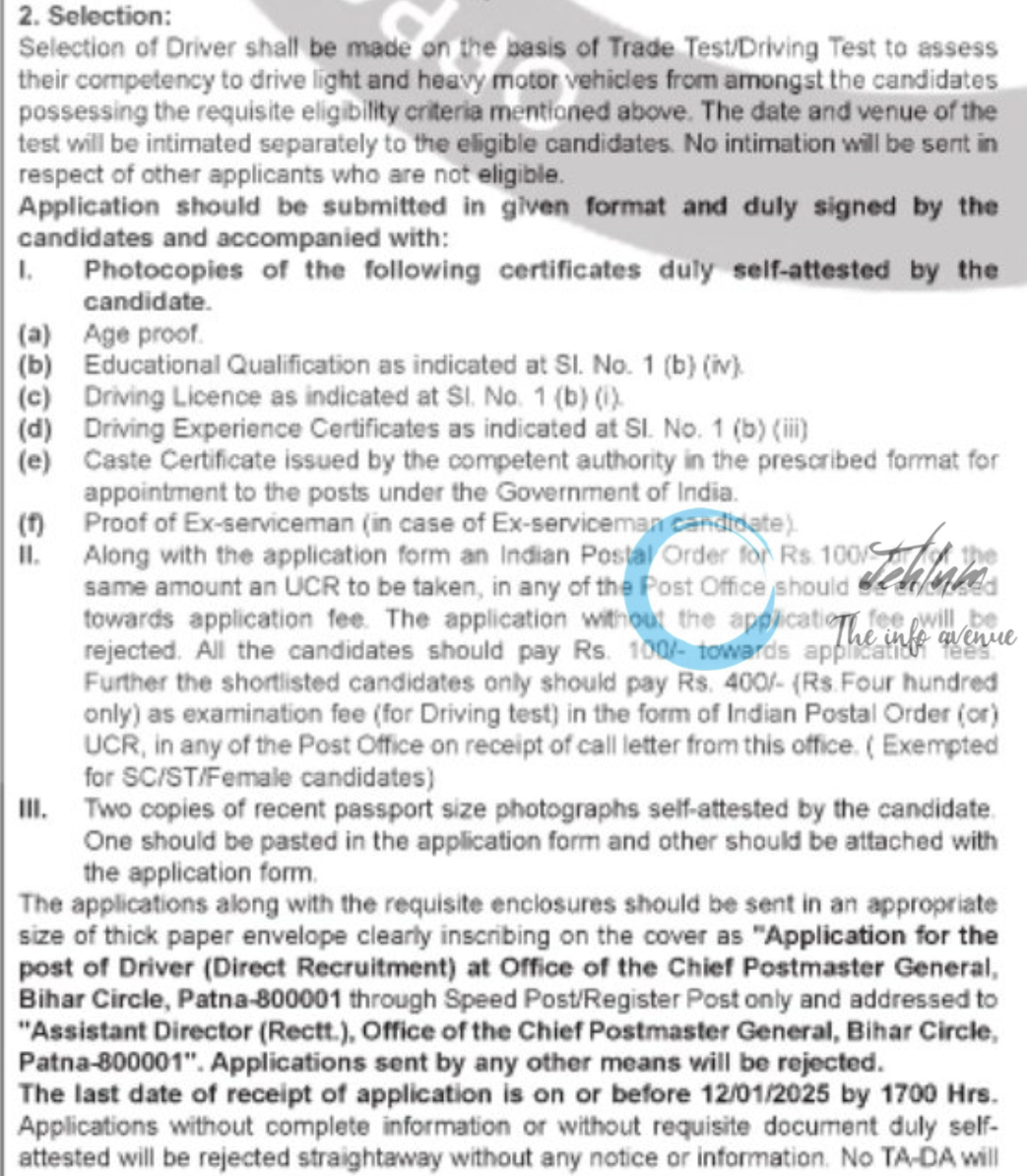 Department of Posts India Recruitment Advertisement No R&E/Staff Car Driver/2023