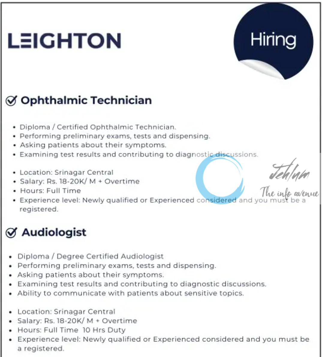 LEIGHTON SRINAGAR JOBS OPENINGS 2024