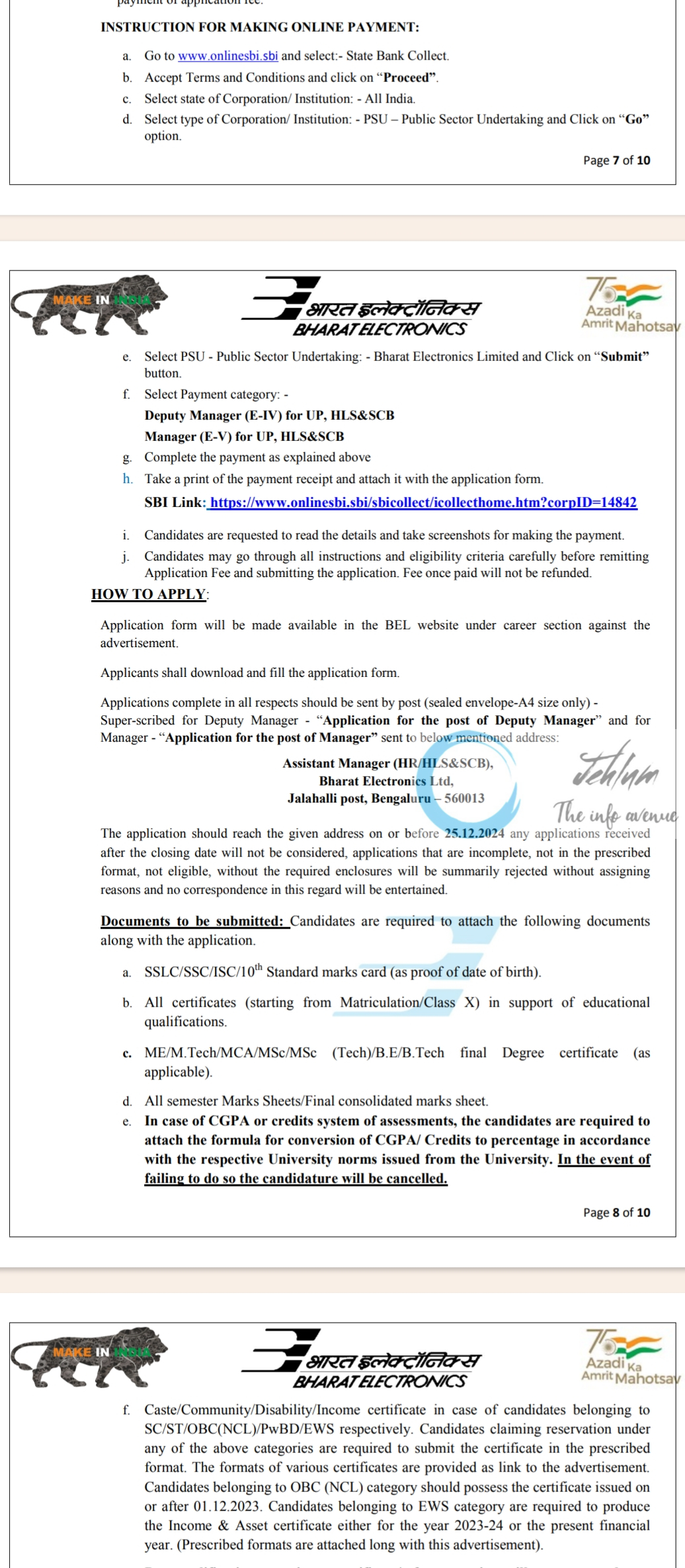 BHARAT ELECTRONICS LIMITED BEL ADVERTISEMENT NO 383/HR/HLS&SCB2024-25