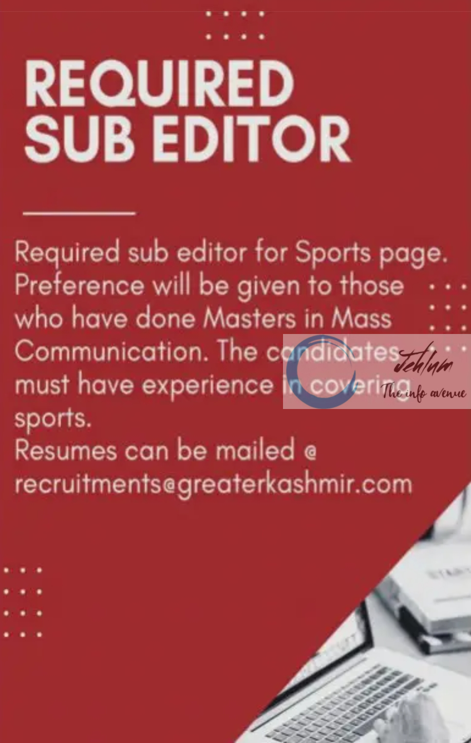 Greater Kashmir Srinagar Sub Editor Job Vacancy 2024-25