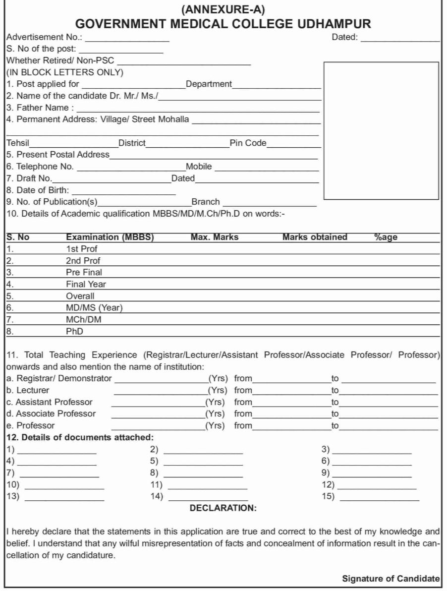 GMC UDHAMPUR ADVERTISEMENT NOTICE NO 10 OF 2024