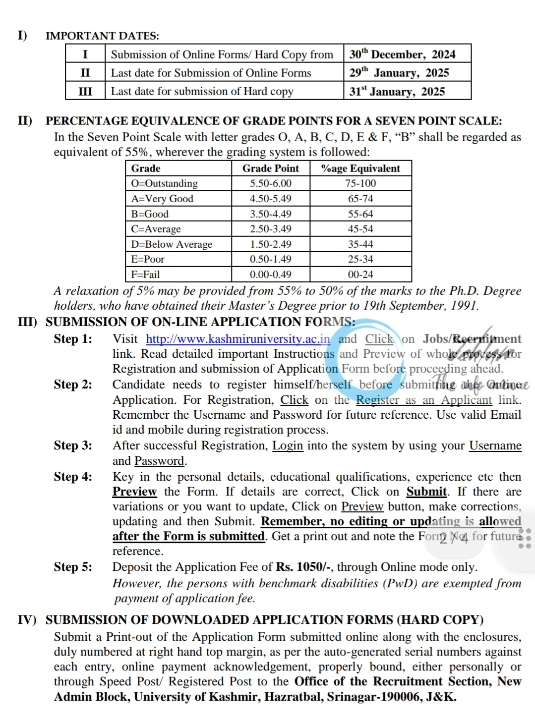 UNIVERSITY OF KASHMIR POPULATION RESEARCH CENTRE ASSOCIATE PROFESSOR RECRUITMENT ADVERTISEMENT NOTICE NO 04 OF 2024