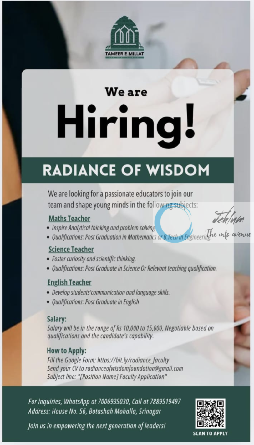 Radiance of Wisdom Foundation Srinagar Jobs Vacancy 2024