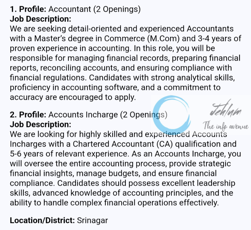 Qul Fruitwall Farm Srinagar Accounting Jobs Openings 2024-25