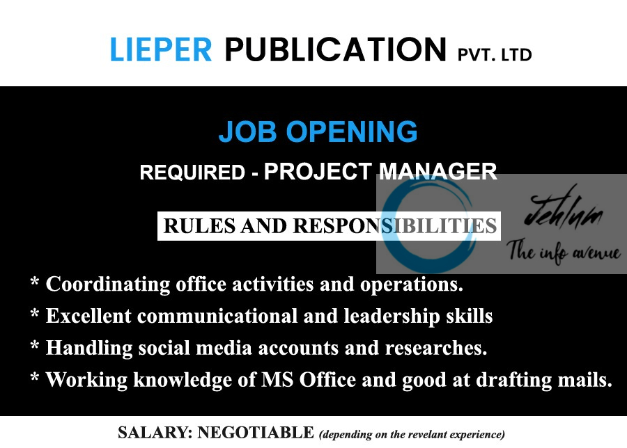 LIEPER PUBLICATIONS SRINAGAR PROJECT MANAGER JOB OPENING 2024