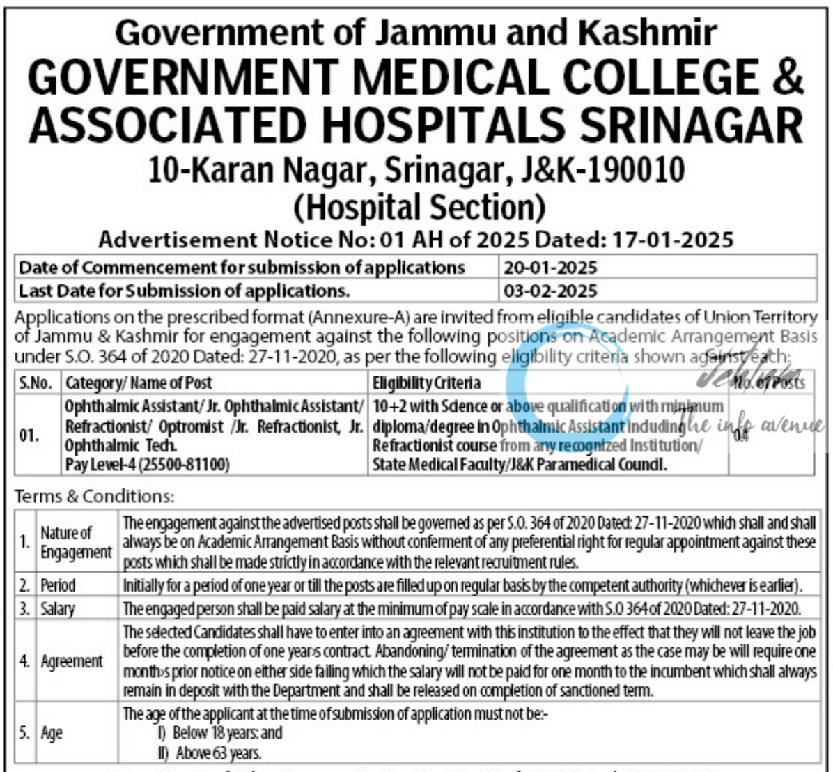 GMC SRINAGAR ADVERTISEMENT NOTICE NO 01 AH OF 2025