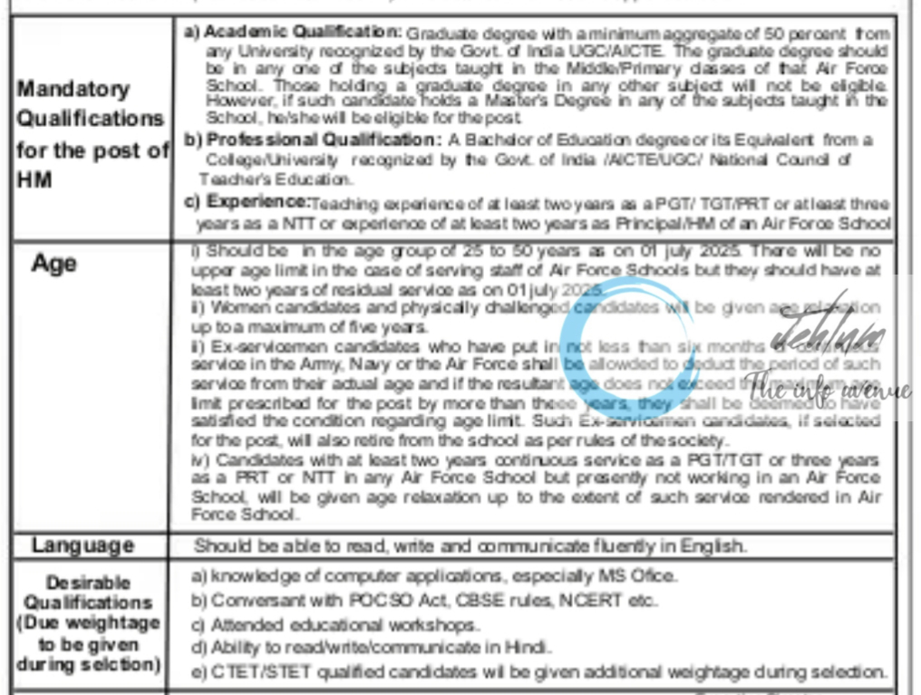 AIR FORCE SCHOOL AFS SRINAGAR HEADMASTER/HEADMISTRESS VACANCY RECRUITMENT ADVERTISEMENT 2025