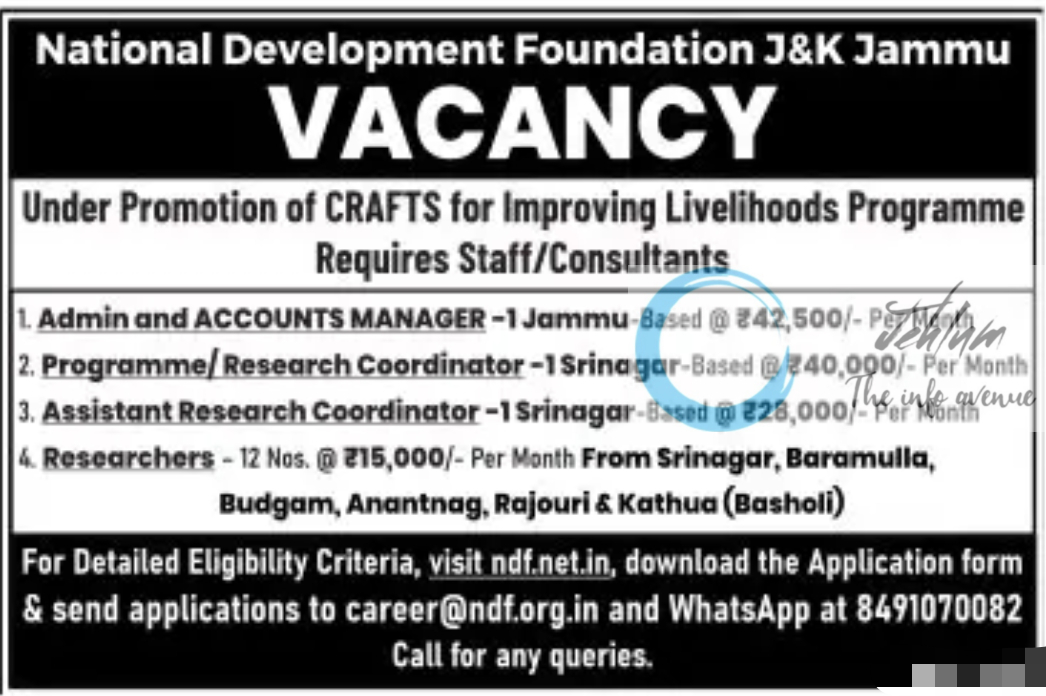 National Development Foundation J&K Vacancy Notification 2025