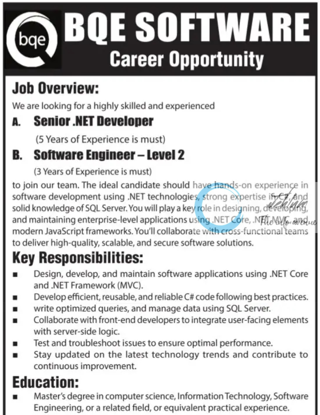 BQE SOFTWARE SRINAGAR DOTNET DEVELOPER JOBS OPENINGS 2025