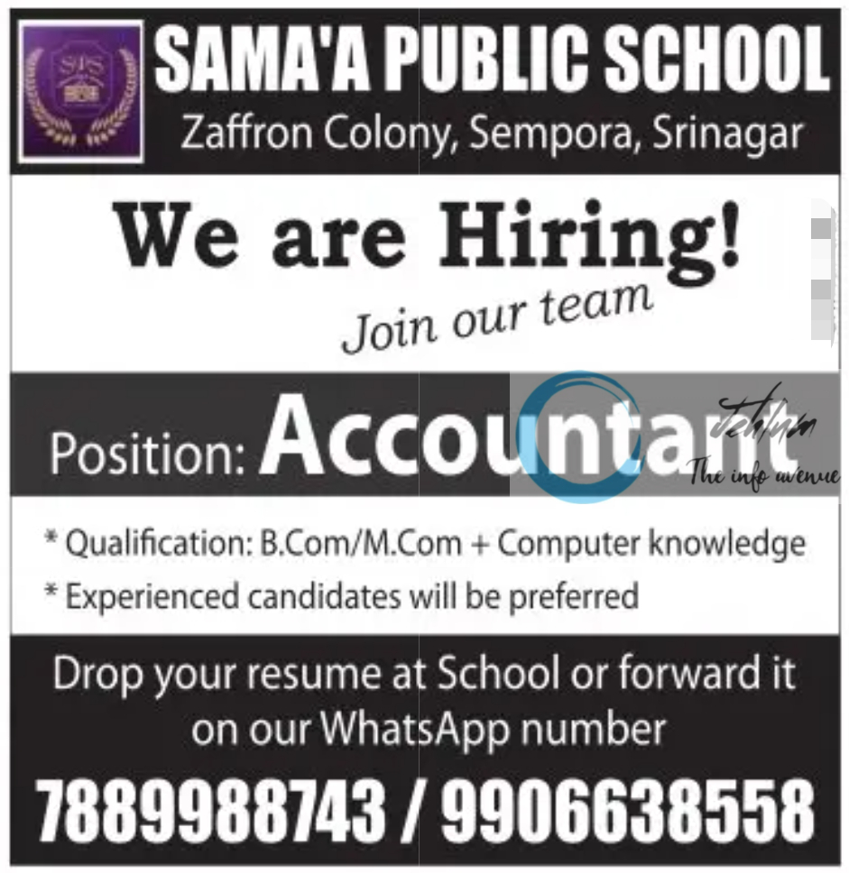 SAMAA PUBLIC SCHOOL SRINAGAR ACCOUNTANCY JOBS 2025