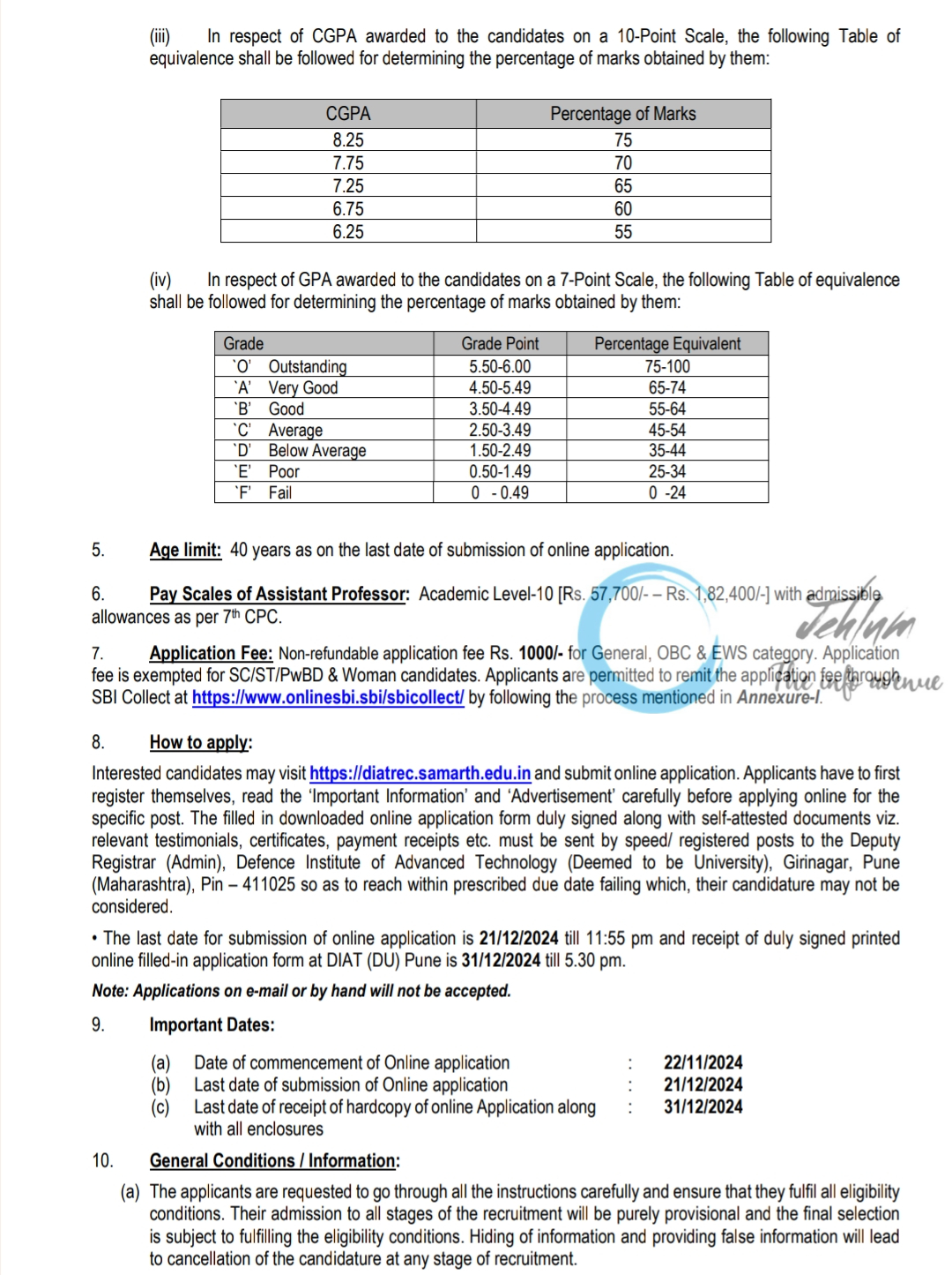 DEFENCE INSTITUTE OF ADVANCED TECHNOLOGY DIAT RECRUITMENT ADVT NO 05-FP-2024