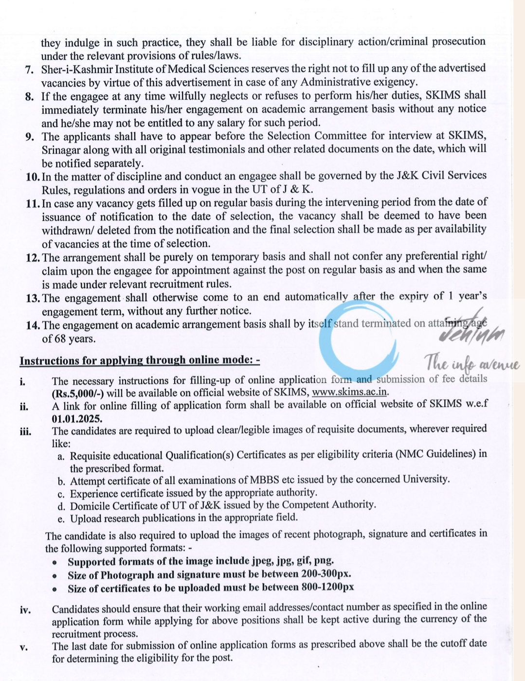 SKIMS SOURA SRINAGAR ACADEMIC ARRANGEMENT ADVERTISEMENT NOTICE NO 02 OF 2024