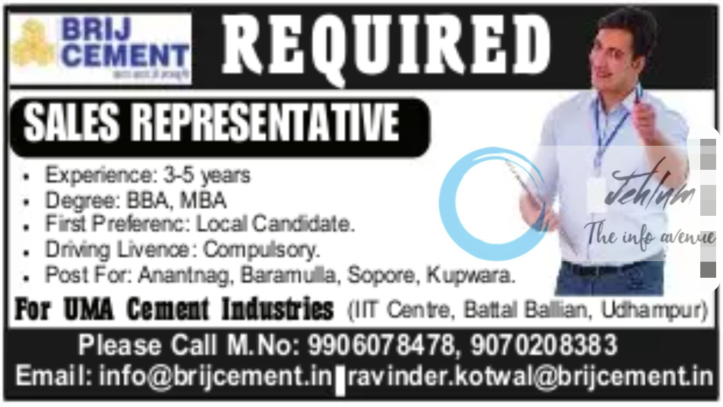 BRIJ CEMENT SALES REPRESENTATIVE JOBS OPENINGS 2025