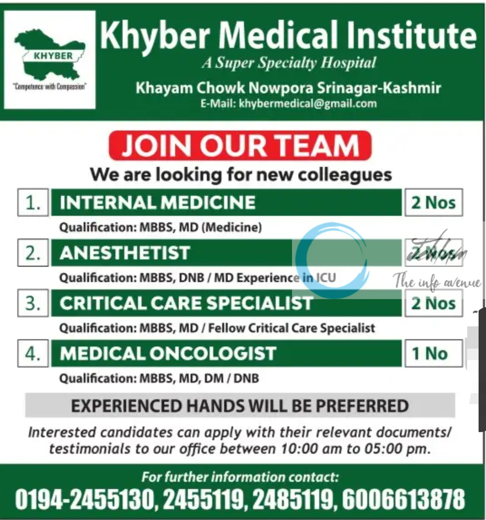 Khyber Medical Institute Srinagar Jobs Advertisement 2025