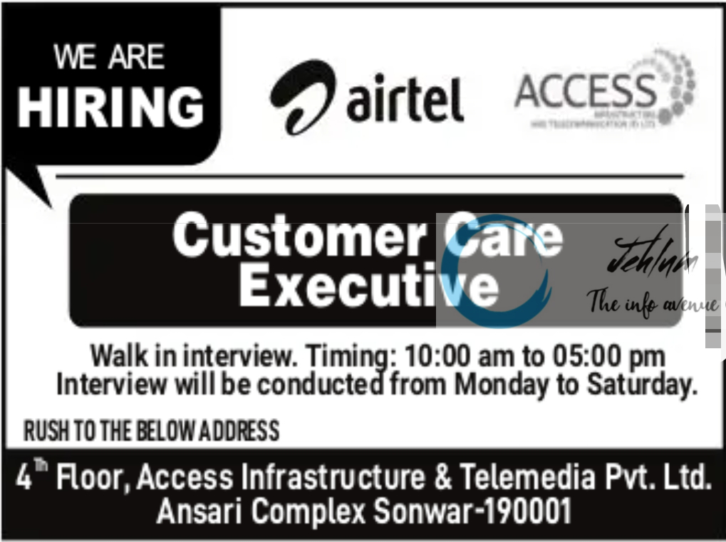 Airtel Access Srinagar Customer Care Executive Jobs Vacancy 2025