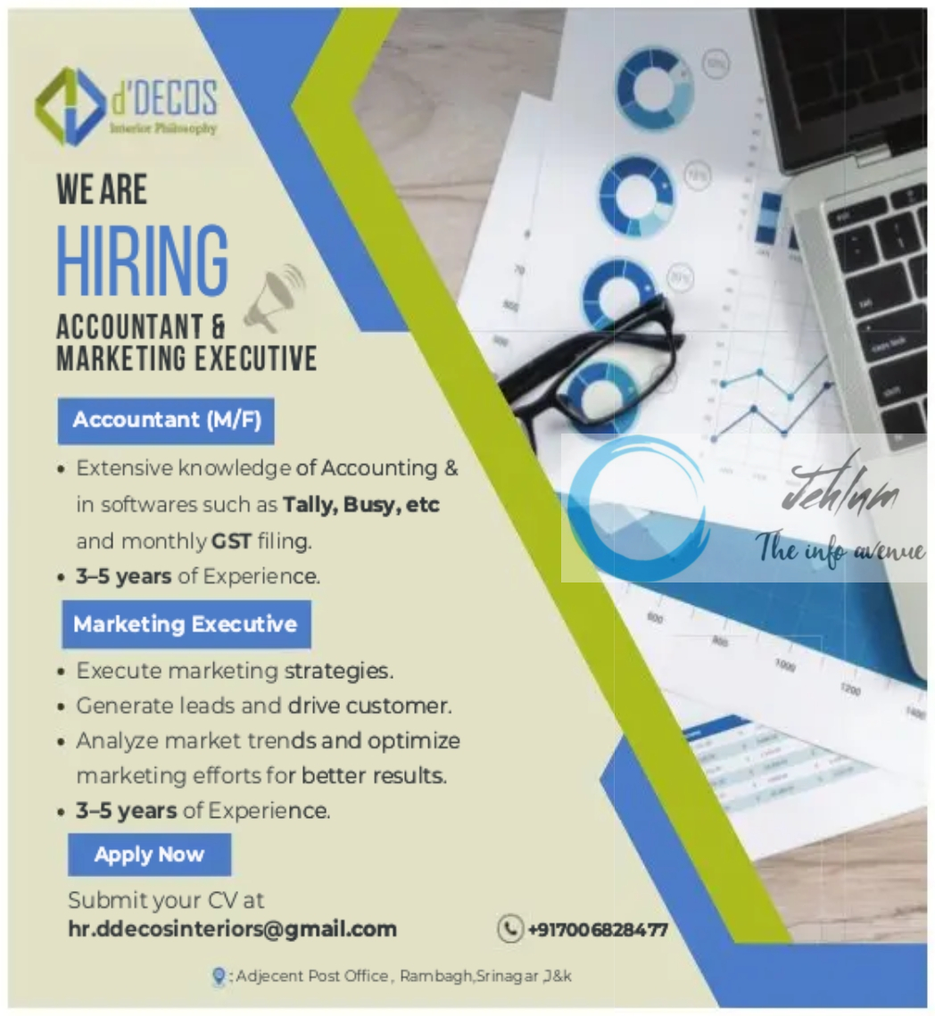 dDECOS INTERIORS SRINAGAR JOBS OPENINGS 2025