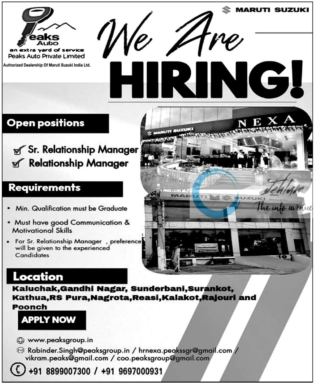 Peaks Auto Pvt Ltd Jammu Jobs Openings 2025