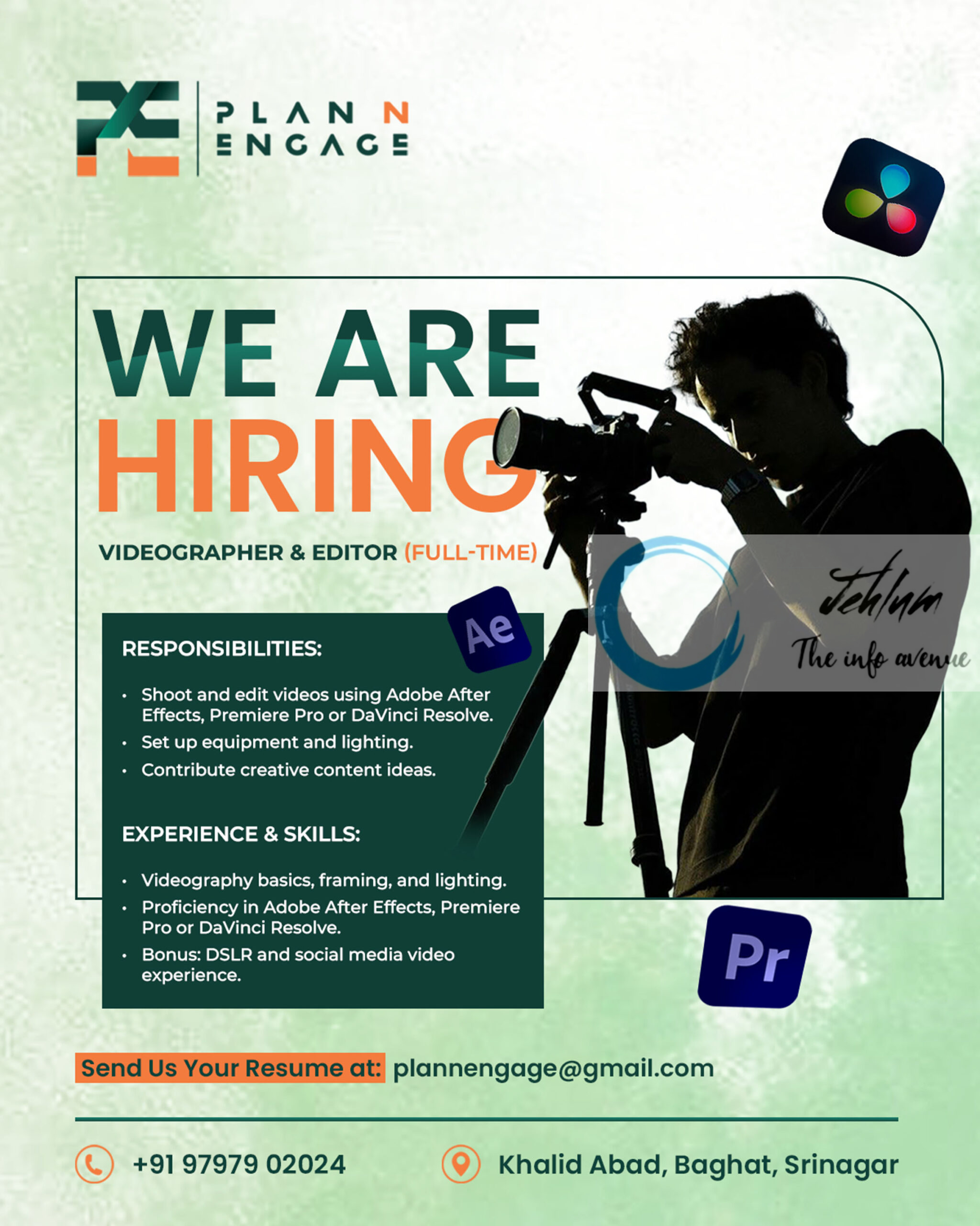 PLAN N ENGAGE SRINAGAR VIDEOGRAPHER AND EDITOR JOB OPENING 2025