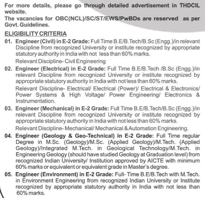 THDC India Limited THDCIL E-2 Grade Engineer/Executive Recruitment Advertisement Notice 2025