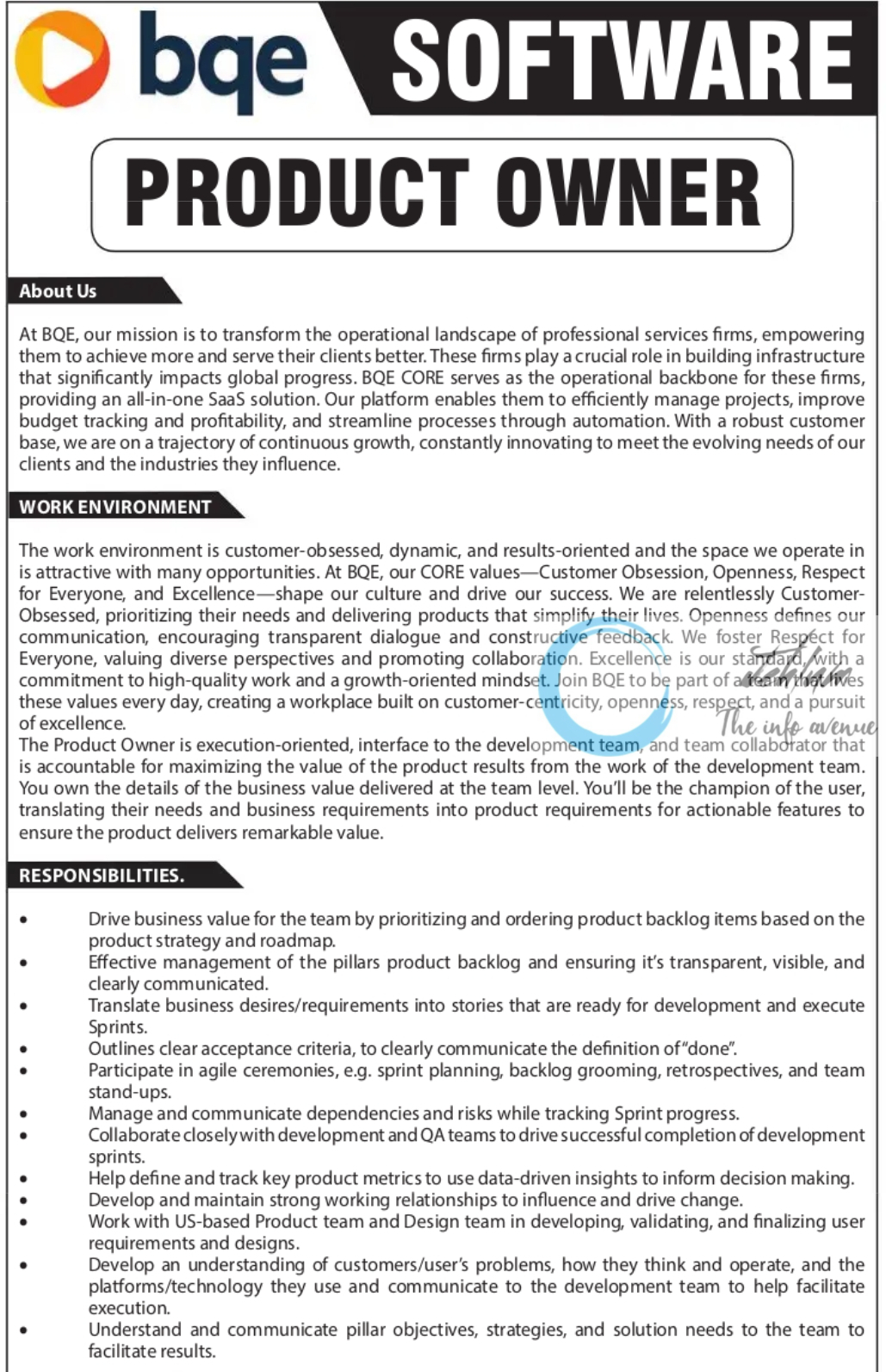 BQE SOFTWARE SRINAGAR PRODUCT OWNER JOB OPENING 2025