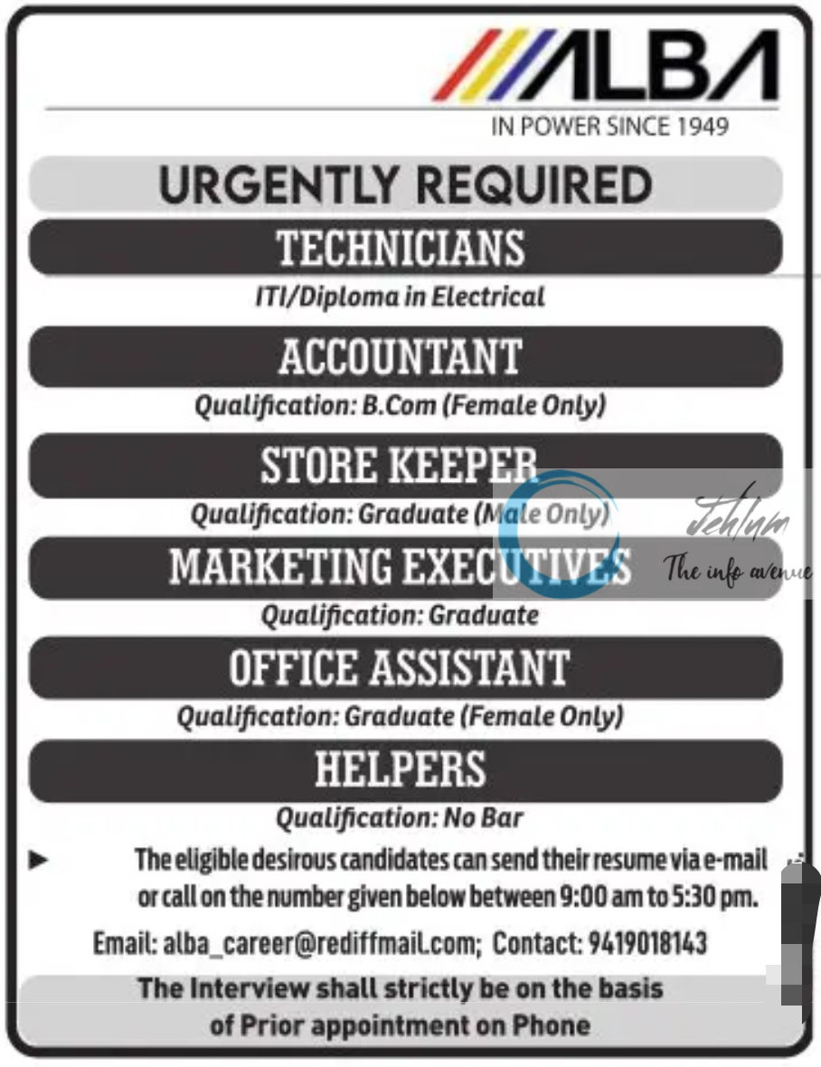 ALBA SRINAGAR JOBS OPENINGS 2025