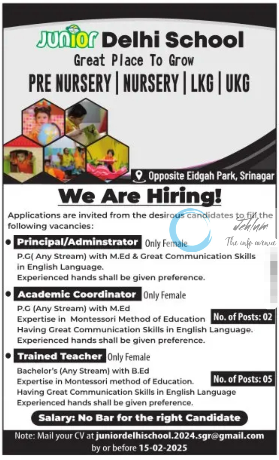 Junior Delhi School Srinagar Jobs Vacancy 2025