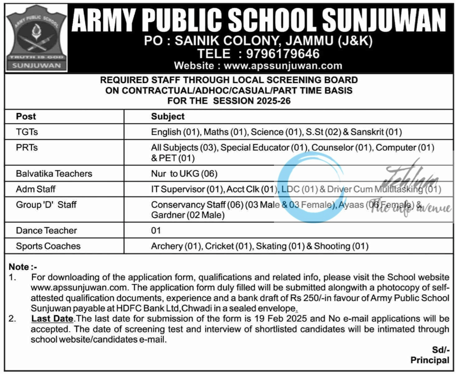 APS SUNJUWAN LOCAL SCREENING BOARD LSB RECRUITMENT ADVERTISEMENT NOTICE 2025