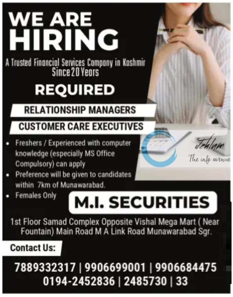 M I SECURITIES SRINAGAR JOBS OPENINGS 2025