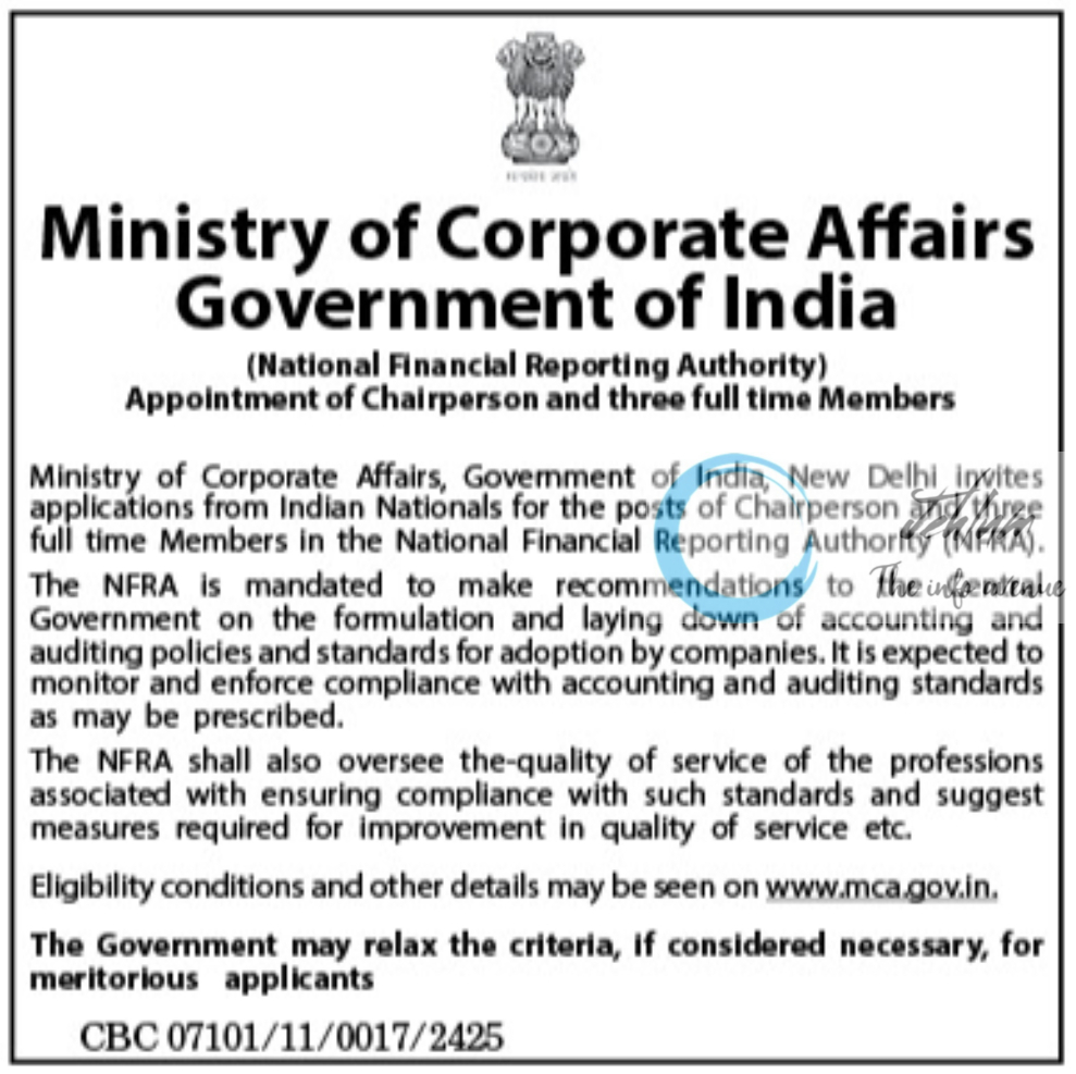 National Financial Reporting Authority NFRA Chairperson Recruitment Advertisement Notice 2025