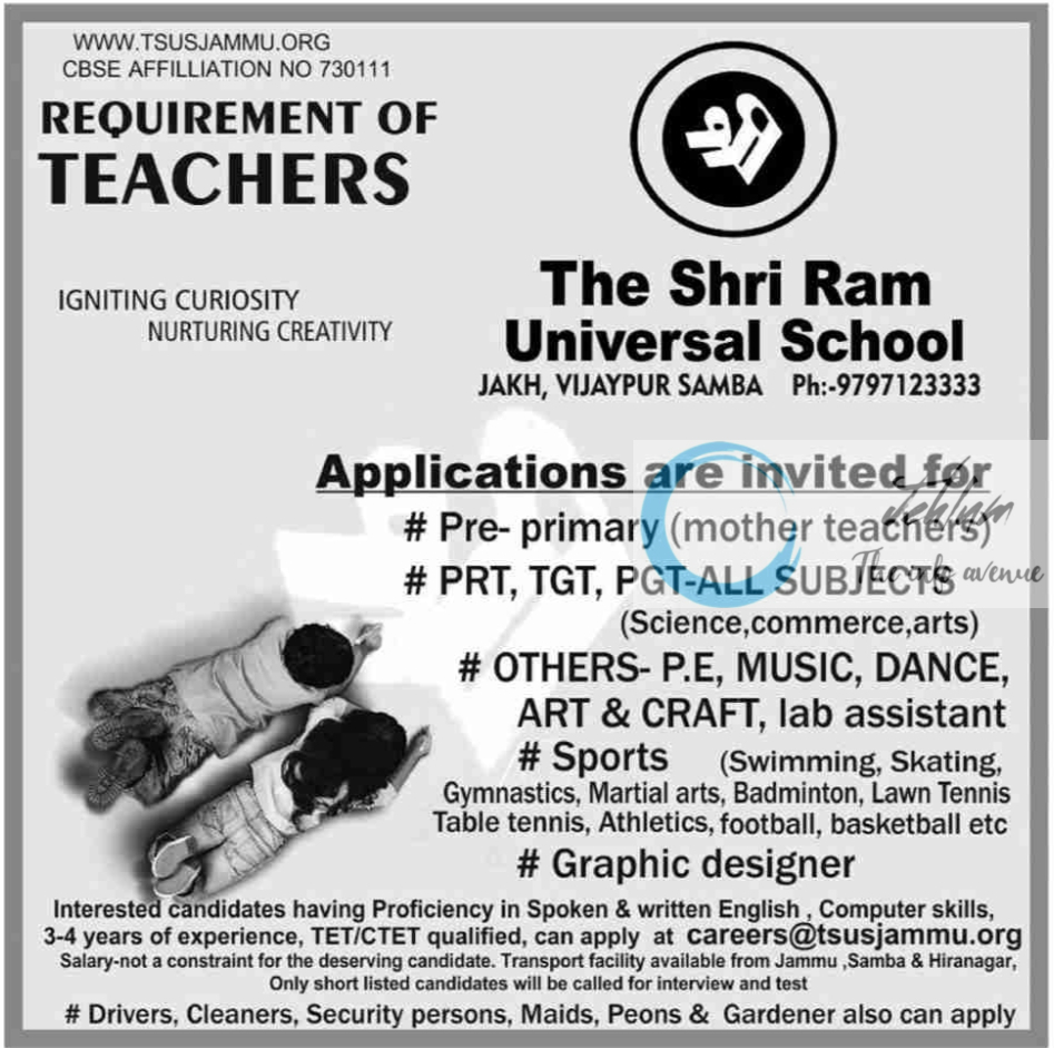 The Shri Ram Universal School Jammu Jobs Vacancy 2025