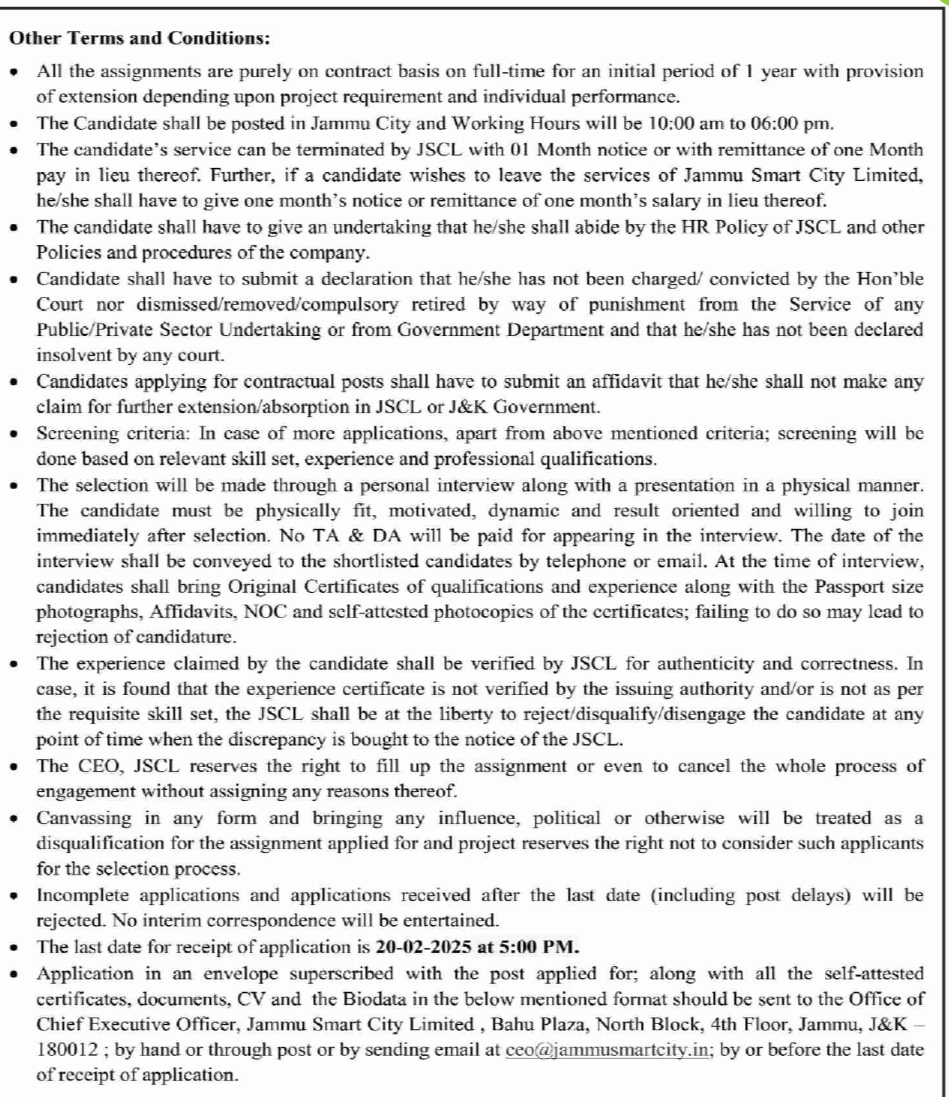 JAMMU SMART CITY General Manager Operations e-Bus Recruitment Advertisement No 21565 JSCL of 2024