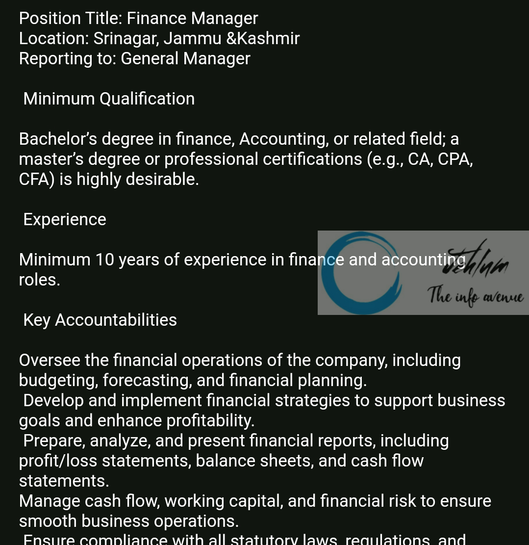 Geosoft Surtech International Srinagar Finance Manager Jobs Vacancy 2025