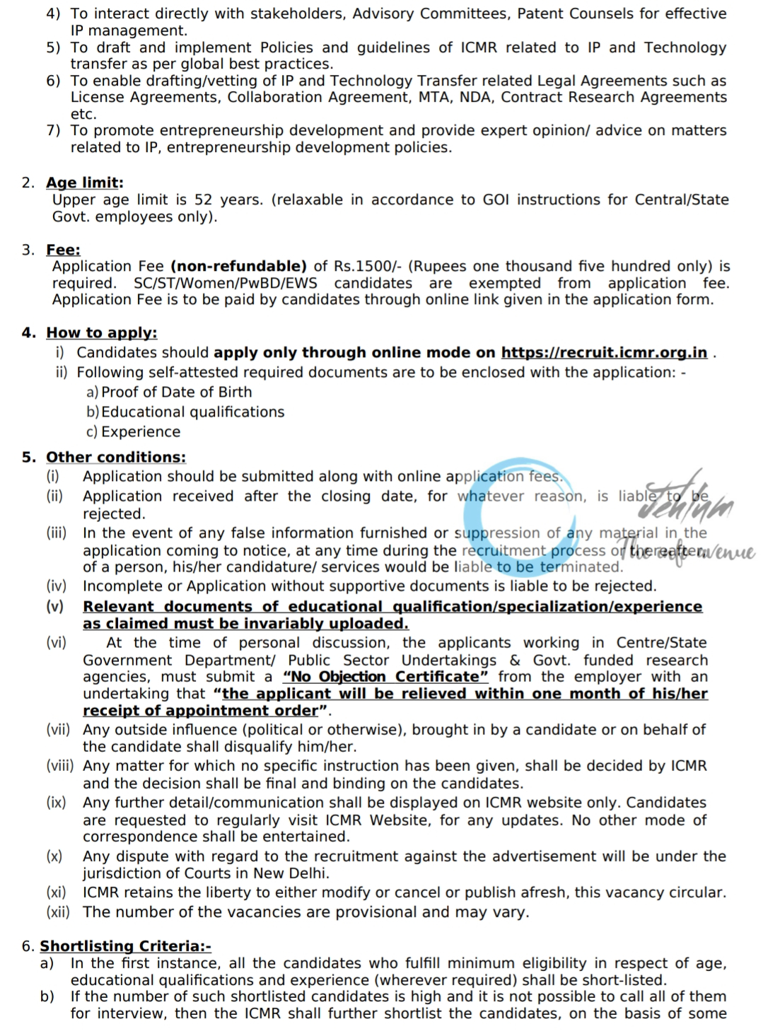 ICMR SCIENTIST-F RECRUITMENT ADVT NO ICMR/Sc-F/01/ITR/2025-Pers