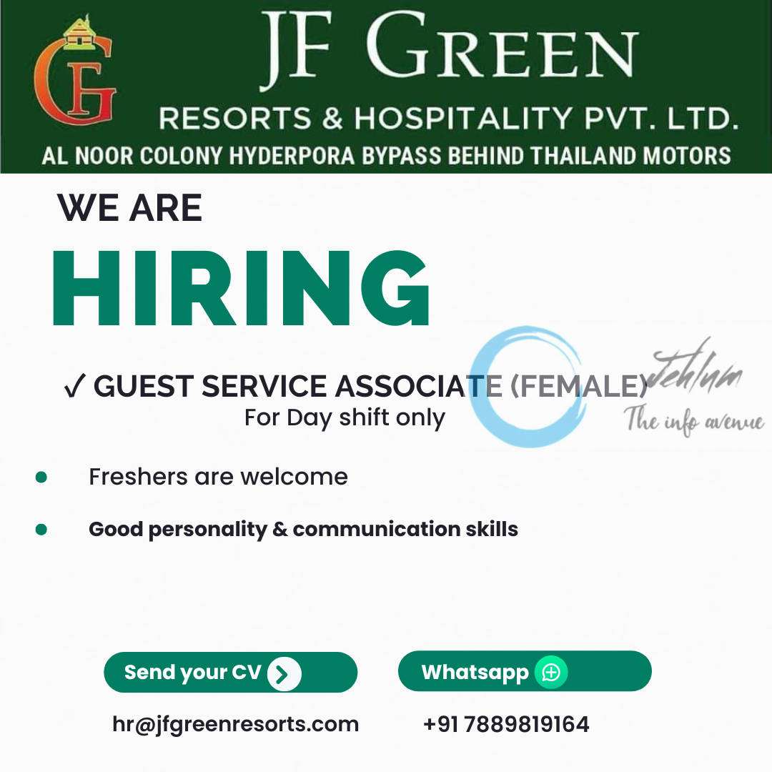 JF GREEN RESORTS AND HOSPITALITY SRINAGAR JOBS VACANCY 2025