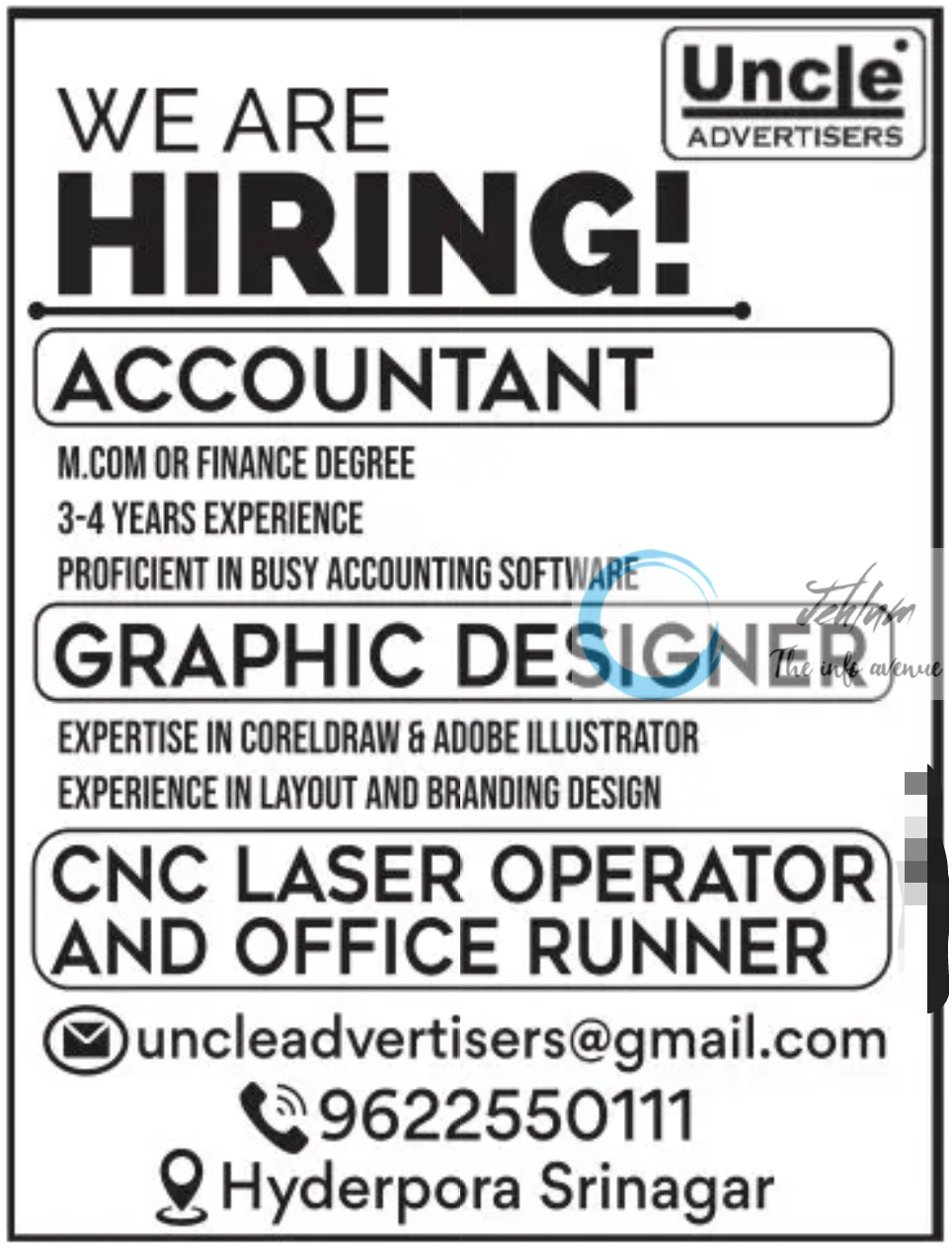 UNCLE ADVERTISERS SRINAGAR JOBS VACANCY 2025