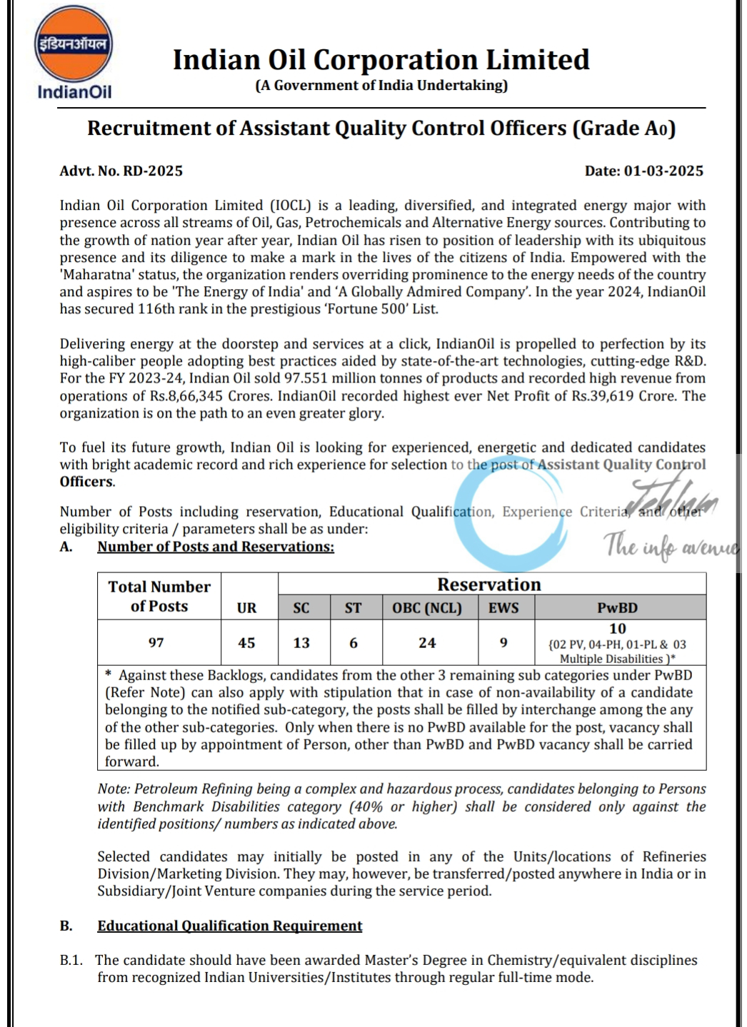 IOCL Assistant Quality Control Officers Recruitment Advt No RD-2025