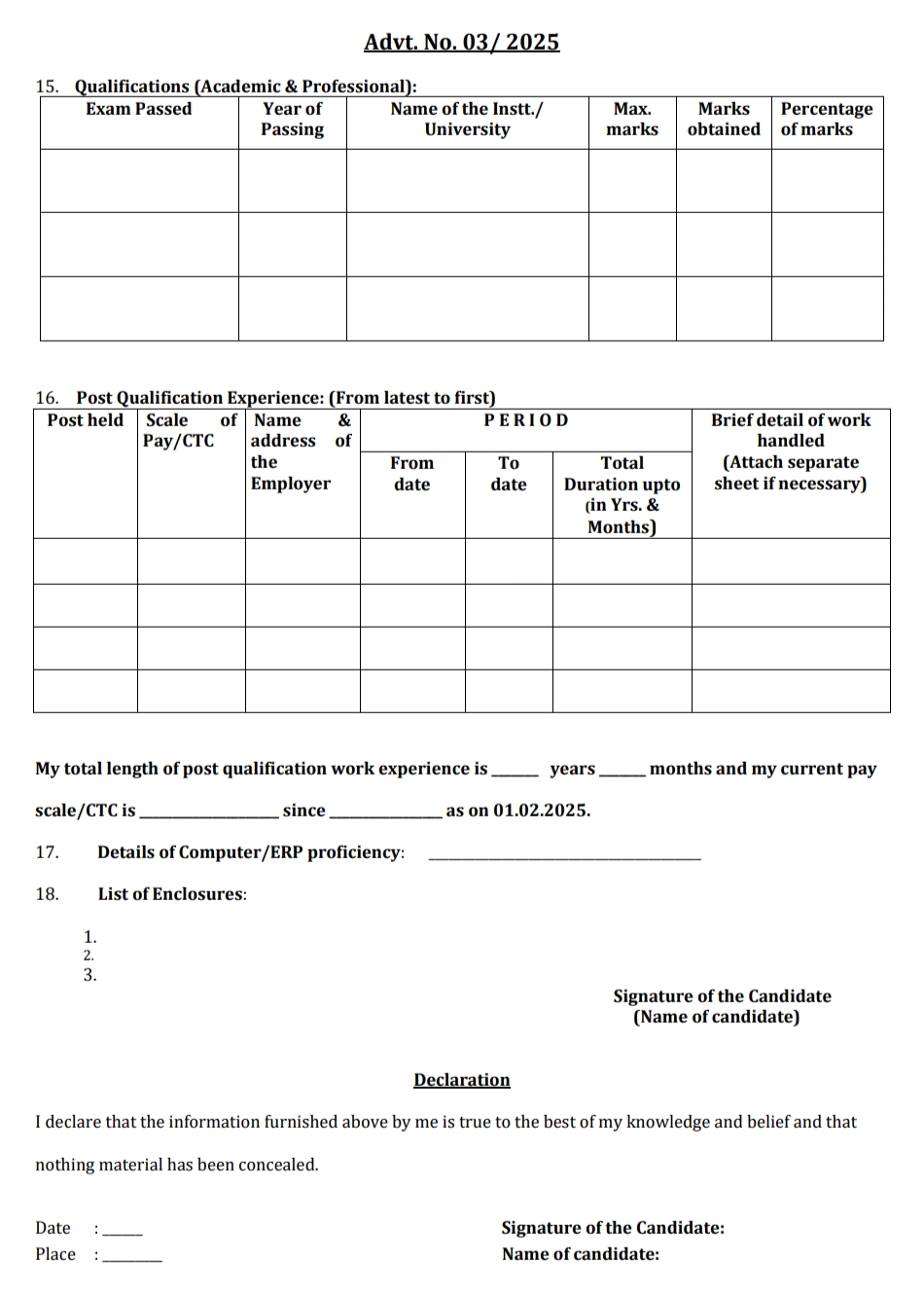 IRCON INTERNATIONAL LIMITED Civil Discipline Recruitment Advt No 03/2025